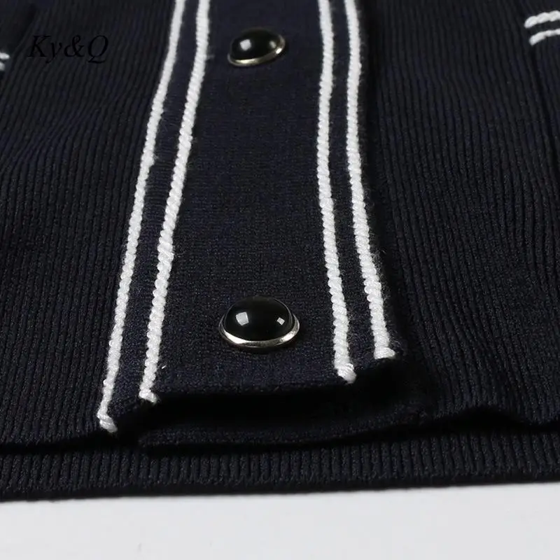 Брендовый Модный Полосатый кардиган с отворотом, длинный рукав, черный вязаный кардиган, свитера, верхняя одежда для женщин, зимняя одежда