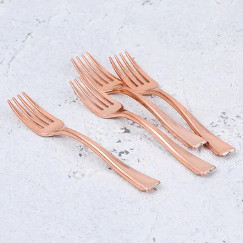 

24pcs Disposable Mini Forks Fruit Dessert Pudding Forks Party Supplies for Restaurant KTV (Rose Gold)