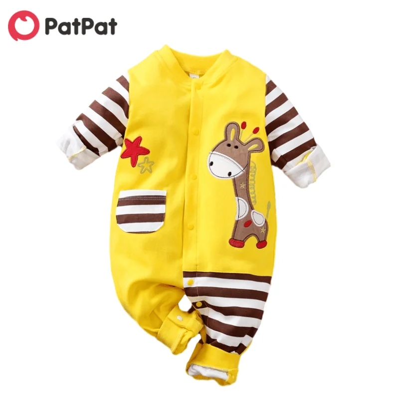 Patpat Barboteuse Rayee En Coton Pour Bebe Vetement A Simple Boutonnage Avec Poches Girafe Collection Automne Et Hiver Aliexpress