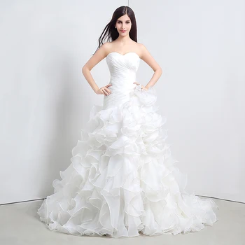 

Fashion Ruffles Organza Wedding Dress 2019 Sweetheart Neckline White Ball Gown Bridals Party Dresses Real Sample Lace up back