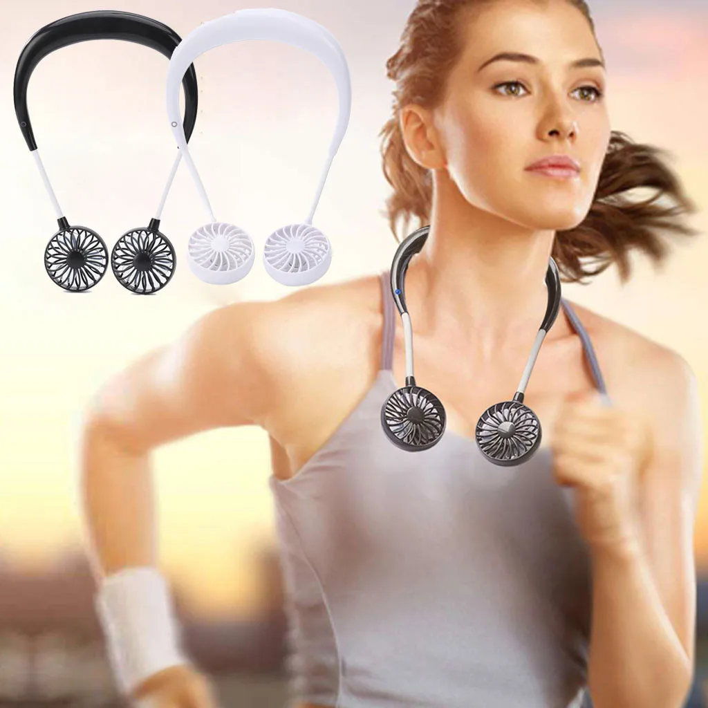 

Mini Fan USB Hot Portable USB Rechargeable Neckband Lazy Neck Hanging Style Dual Cooling Fans 2019 usb cooler hand fan battery