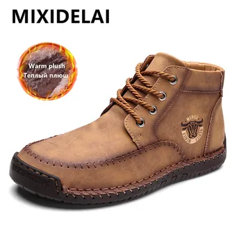 

Brand Winter Men Boots Warm Plush Men Snow Boots Outdoor Comfortable Men Shoes Lace-Up Autumn Men's Ankle Boots Motorcycle Boots