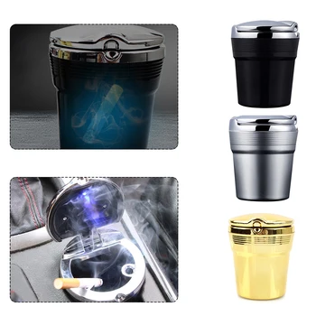 

Universal Car Ashtray With Led Lights With Cover Creative Personality Multi-function Car Supply Cigar Ash Tray Coin Storage Cup
