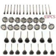 45pcs Polishing Wire Cup Rotary Tool Accessory Brush Wheel Set Stainless Steel Mix Producing Deburring Stripping