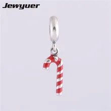 Подходит для европейских брендовых браслетов, сделай сам, для изготовления конфет, тростника, красная эмаль, серебро 925 пробы, Плавающие Подвески, рождественские, настоящие религиозные, DA479