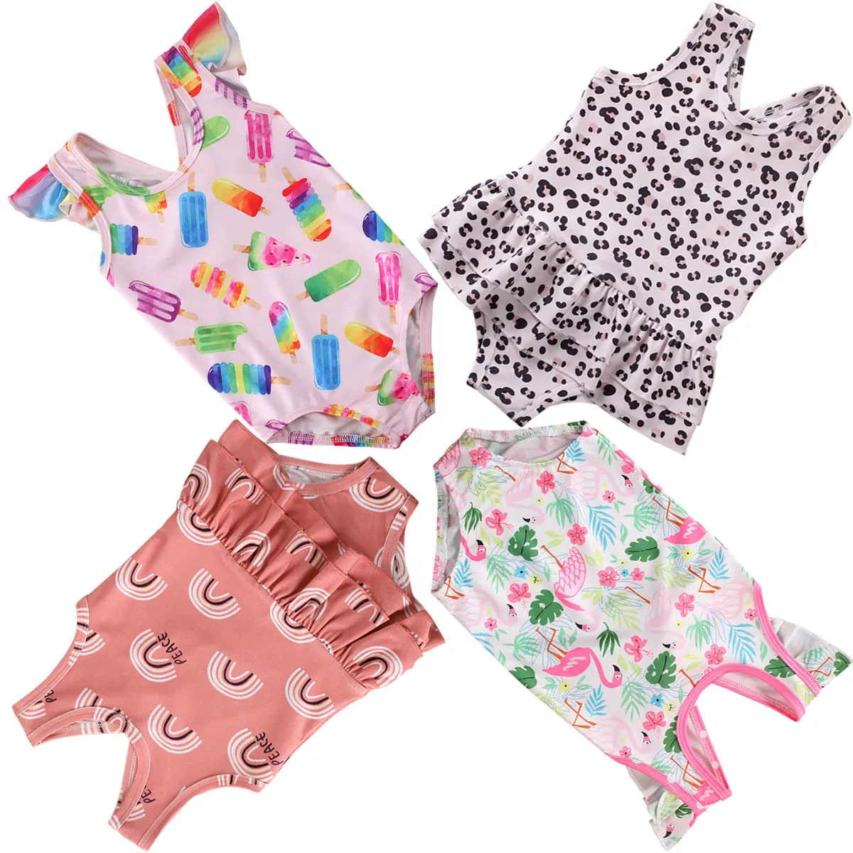 1 6Years Baby Girl Kid Flying Sleeve Rainbow Swimwear Swimsuit Swimming Summer ClothesClothing