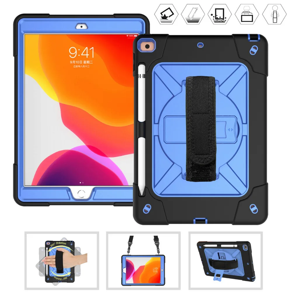 Чехол для iPad 10,2 7-го поколения 10,2 дюймов планшет, детский безопасный противоударный сверхмощный вращающийся ручной ремень+ плечевой ремень