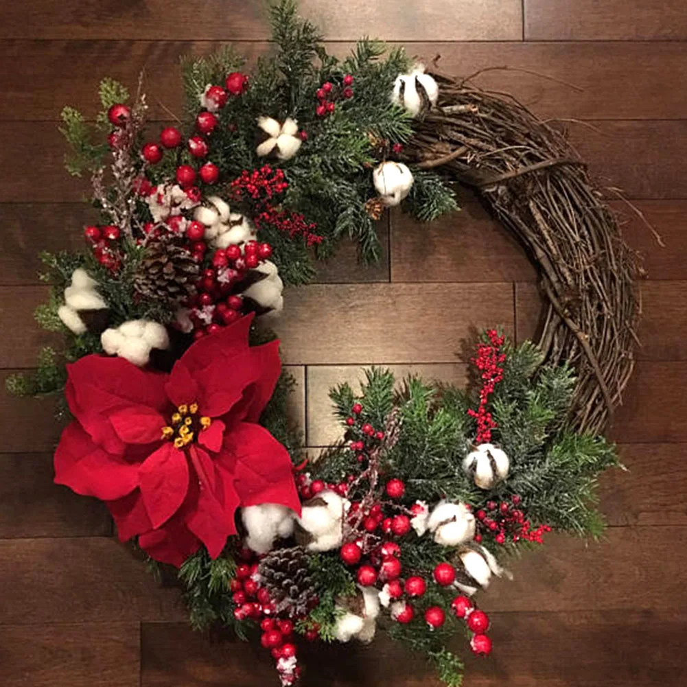 

Ornaments Christmas Wreath Rattan Hoop Door Garland Wedding Cotton Decorative Window Party Simulation Hanging Artificial Flower