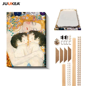 

Gustav Klimt Mother Love Twins Baby Classic Original Design Canvas Painting Print Natural Wood DIY frame Decor Free shipping