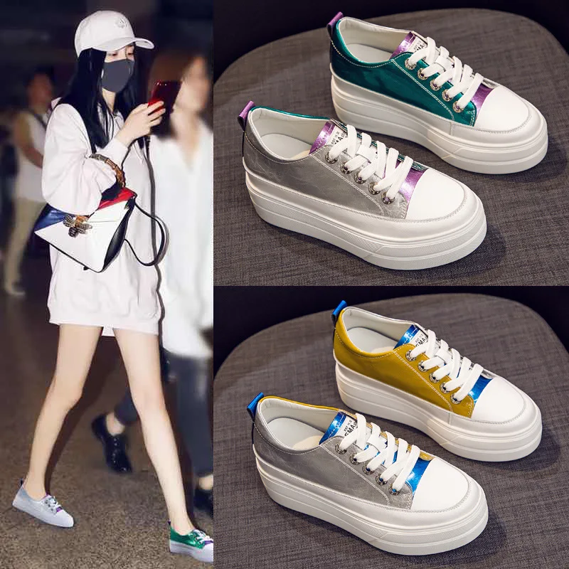 

Genuine Leather Thick Bottomed White Shoes Women's Autumn And Winter 2019 New Style Korean-style Versatile Platform Shoes plus V