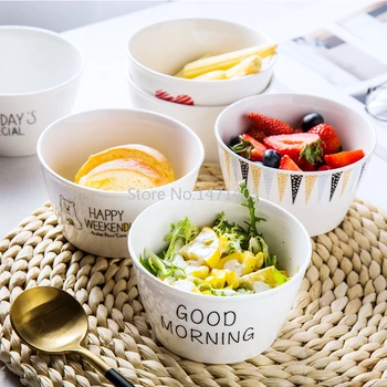 

Breakfast Bowl Nordic Creative Personality Cute Couple Household Tableware Ceramic Simple Net Red Rice Bowl Single