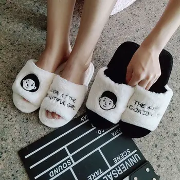 

Couple Indoor Slippers Cute Furry Fur 2020 Women Men Home Slippers Non-slip House Shoes Cute Plush Cartoon Ladies Spring Slippes