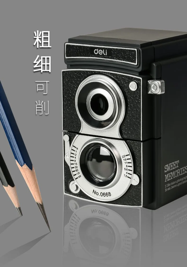 Deli винтажная черная точилка для карандашей для камеры, подарок для ребенка, креативный высококачественный резак для карандашей, Роскошные офисные канцелярские принадлежности