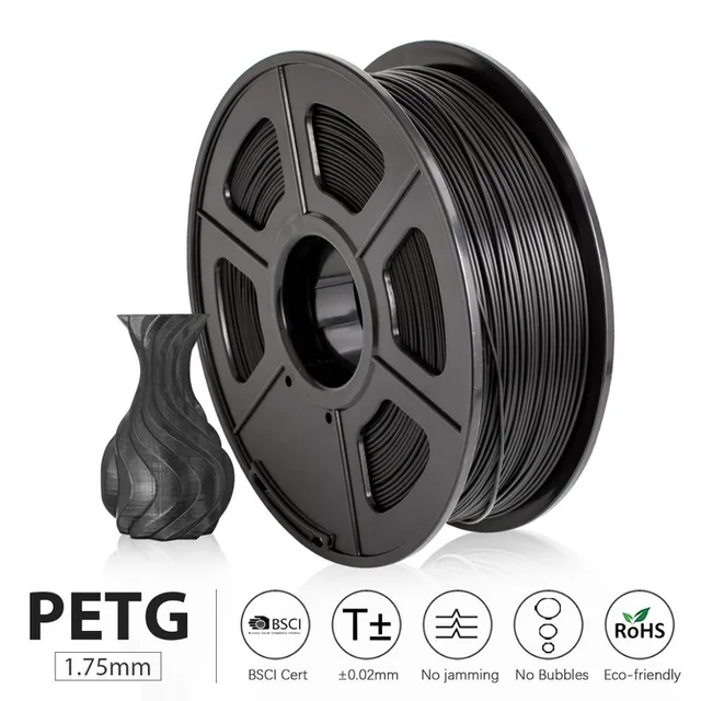 AW PETG Filament 1kg 1.75mm Tolerance 0.02mm FDM 3D Printer Material with Spool High Strength Non-toxic 100% No Bubble Filaments Black