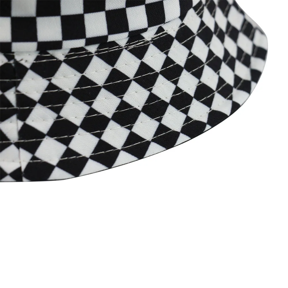 Plaid Black White Panama Bucket Hats Reversible Cotton Adult Woman Mens Fishing Hats For Men Women Hip Hop Bob Unisex Caps 2020