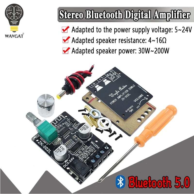 Мини Bluetooth 5,0 беспроводной аудио цифровой усилитель мощности стереоплата 50Wx2 Bluetooth усилитель ZK-502L