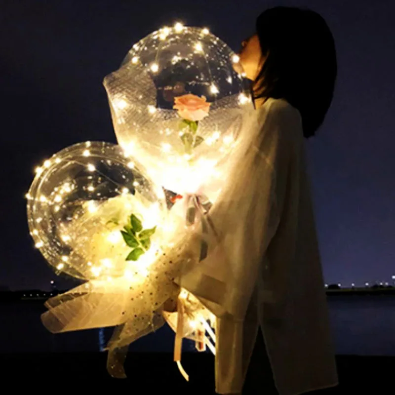 

LED Balloon Rose Bobo Ball Rose Valentines Day Gift Birthday Party Wedding Decoration Gift Balloons Led Lumineux valentin x