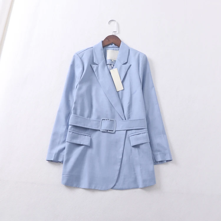 Поколение вперед ранние приемники~ коммутирующих Универсальный сплошной цвет костюм воротник пояс свободного кроя пальто Женская структура