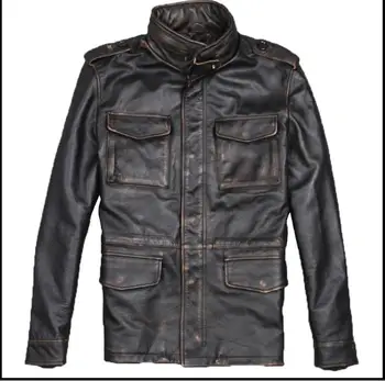 

Plus Size Classic Men M65 Cowskin Jackets Men's Genuine Leather Jacket Business Coat Casual Vintage