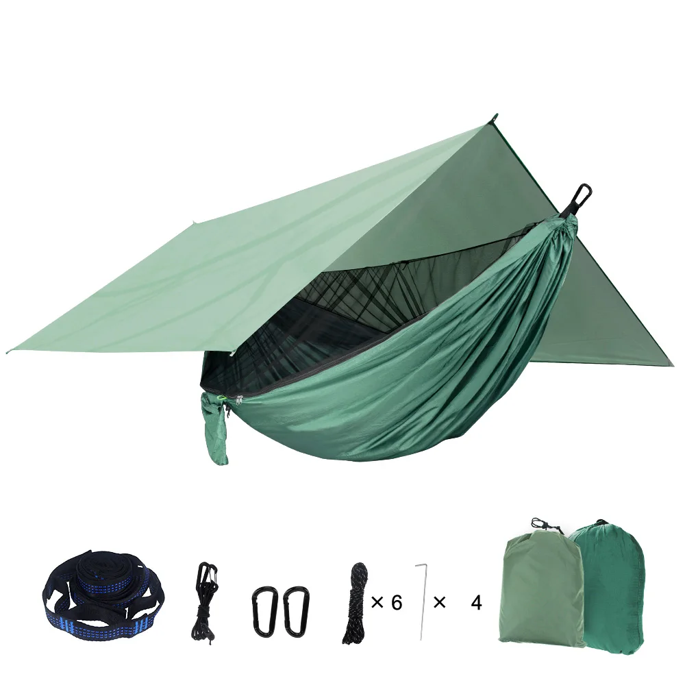 Portable Mosquito Net Camping Hammock with Waterproof Sun Shade Canopy