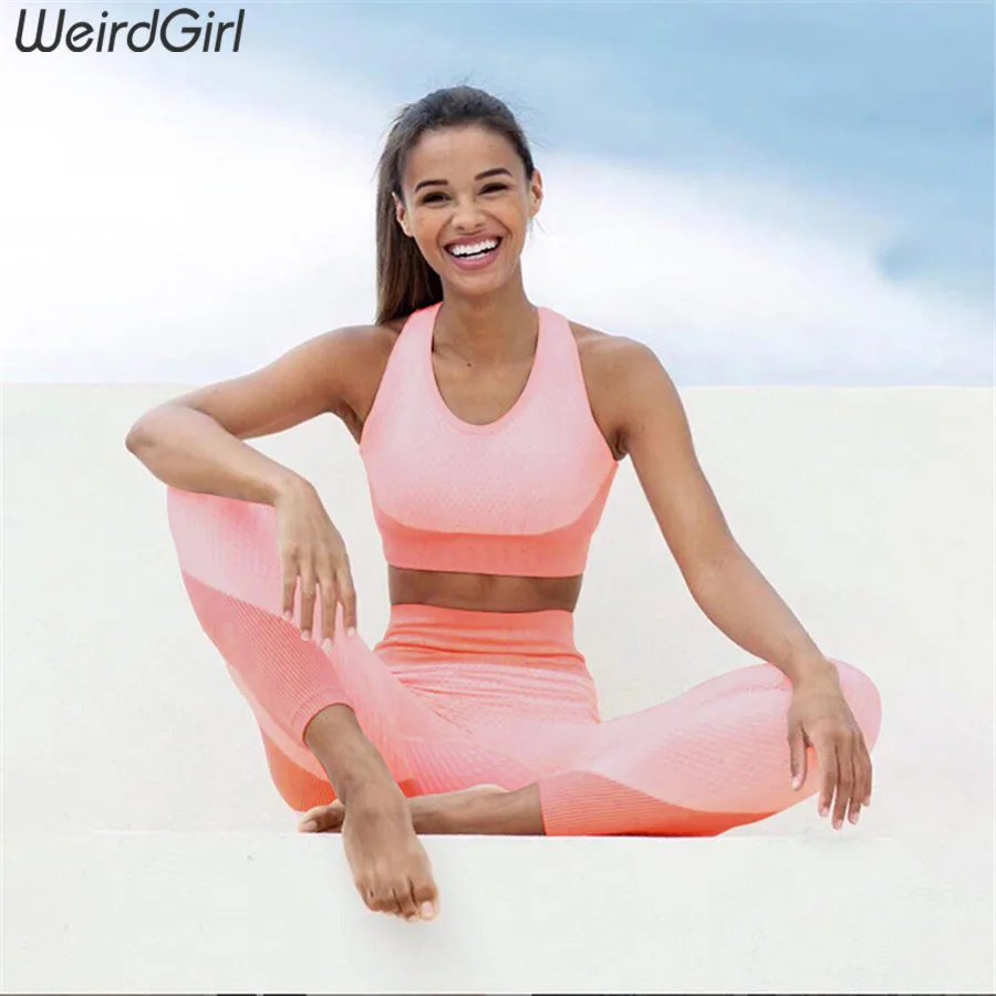  Weirdgirl Women sets 2 pieces Fitness Tracksuit Vintage elastic tank top with Pads Long high waist 