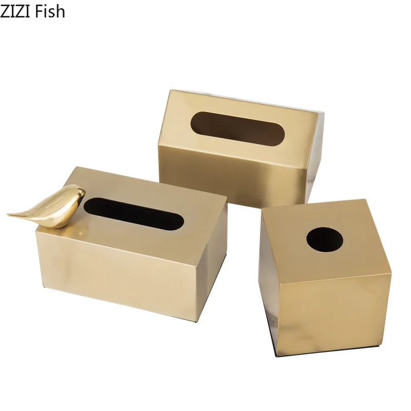 Classic European Metal Golden Square Tissue Box Roll Paper Storage Home Living Room Coffee Table Desktop Tissue Box Home Decor