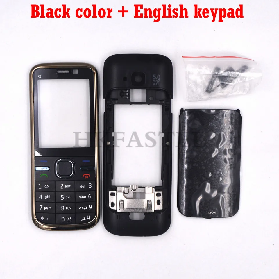 Для Nokia C5 C5-00 C5 00 черный/золотой полный телефон Корпус чехол+ английский/русский/арабский/Heberw клавиатура+ инструмент