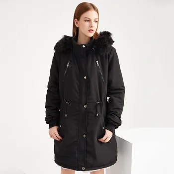 

Women's Winter Jacket Long Parka Coat with Hair Thick Warm Removable Hooded Long Coats Mujer Cotton Padded Coat Outwear Fur Coat