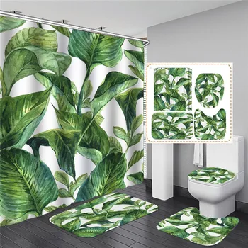 

Tropical Plants Shower Curtain Leaves Bath Curtains For Bathroom Bathtub Waterproof Bathing Cover Extra Large Wide Hooks