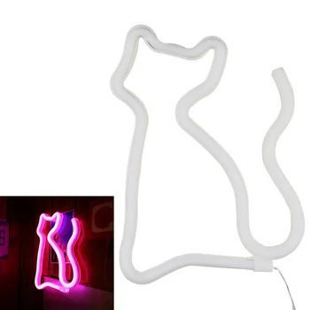 

New Usb Battery Light Holiday Decor Neon Night Light Cat Shaped Led Lamp for Bedroom Decoration Wedding Party Decor Gift-Pink