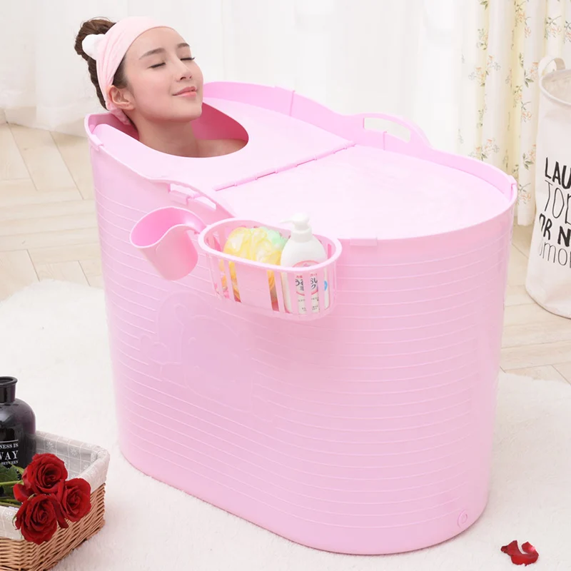 

Thickened Tough Plastic Adult Bath Barrel Extra Large Bath Barrel Children Bath Half-fold Tub Bath Barrel With Lid