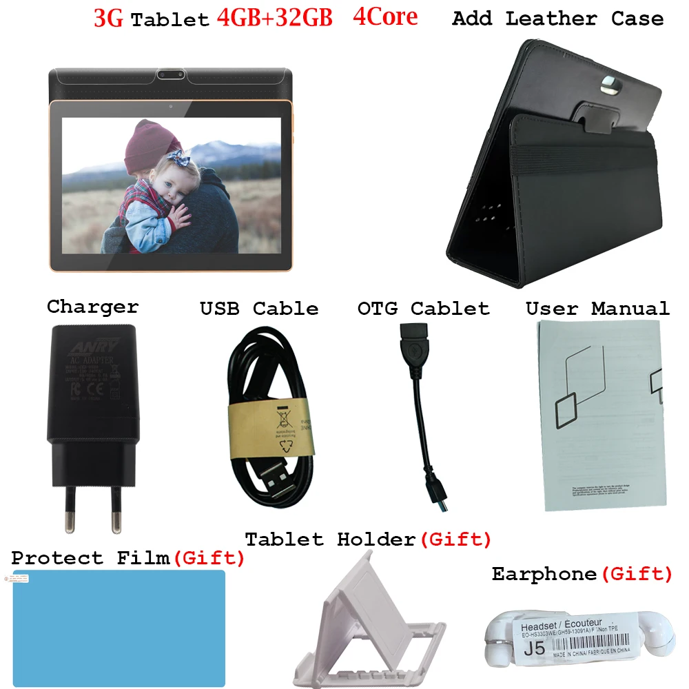 Add cover case ANRY 102, планшетный ПК, 10,1 дюймов, Android 7,0, планшетный ПК, ips экран, четыре ядра, 4 Гб ОЗУ, 32 Гб ПЗУ, мини-планшет, поддержка расширения, TF карта, 3g Tab - Комплект: Add cover case