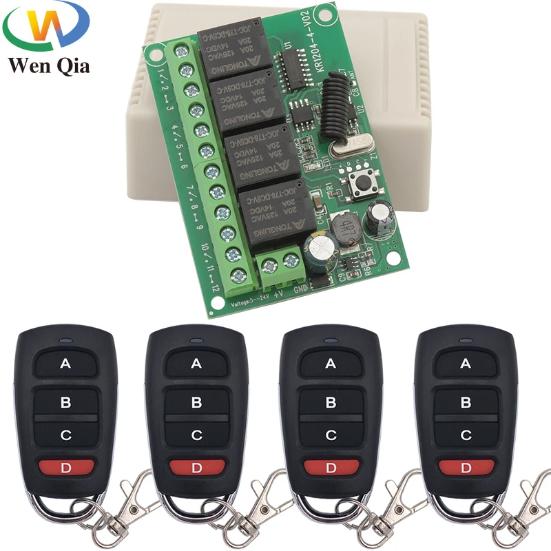 Universal Wireless Remote Control Switch 433MHz DC 6V12V 24V 30V 4CH10A Receiver Rf Transmitter For Garage/Gate/Motor/Light/Lamp