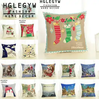 

Merry Christmas Pillow Case Cotton Linen Throw Pillowcase Printed Pillow Covers 18" For Office Home Decor