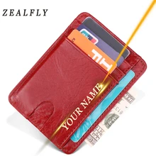 Grawerowane Logo prawdziwej skóry wizytownik na karty biznesowe kobiety mężczyźni w stylu Vintage RFID banku na kartę kredytowa, dowód osobisty klip na pieniądze mały portfel niestandardowy prezent(China)