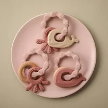 Anneau de dentition en Silicone pour bébé, sans BPA, Animal mignon, pendentif, anneau en bois, hochet de dentition pour bébé, accessoires, jouets 1 pièce 