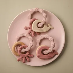 Anneau de dentition en Silicone pour bébé, sans BPA, Animal mignon, pendentif, anneau en bois, hochet de dentition pour bébé, accessoires, jouets 1 pièce 