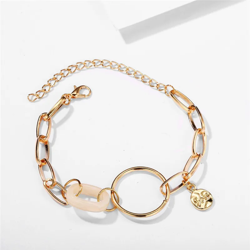 Wuckalo-pulsera de cadena de eslabones de Metal con perlas de imitación, Color dorado, Punk, Vintage, retrato de moneda, para mujer