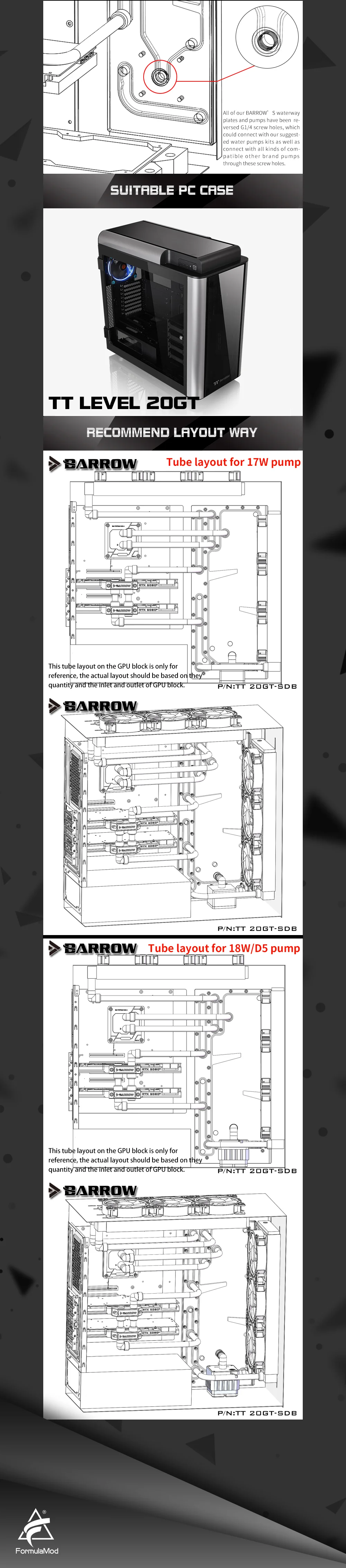 Barrow TT-20GT-SDB, Waterway Boards For TT LEVEL 20GT Case, For Intel CPU Water Block & Single/Double GPU Building  