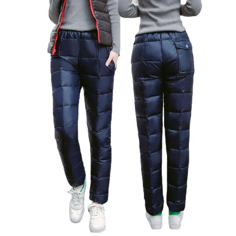 

Women Winter Down Pants 2023 New Fashion Female Thick Warm White Duck Down Trousers Slim Plus Size Loose Casual Trousers OK1005