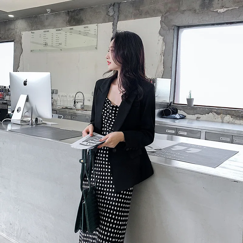 

2019 Spring And Summer New Style Slim Fit Online Celebrity Small Suit Black And White with Pattern Suit Versatile Coat Qjysu1913