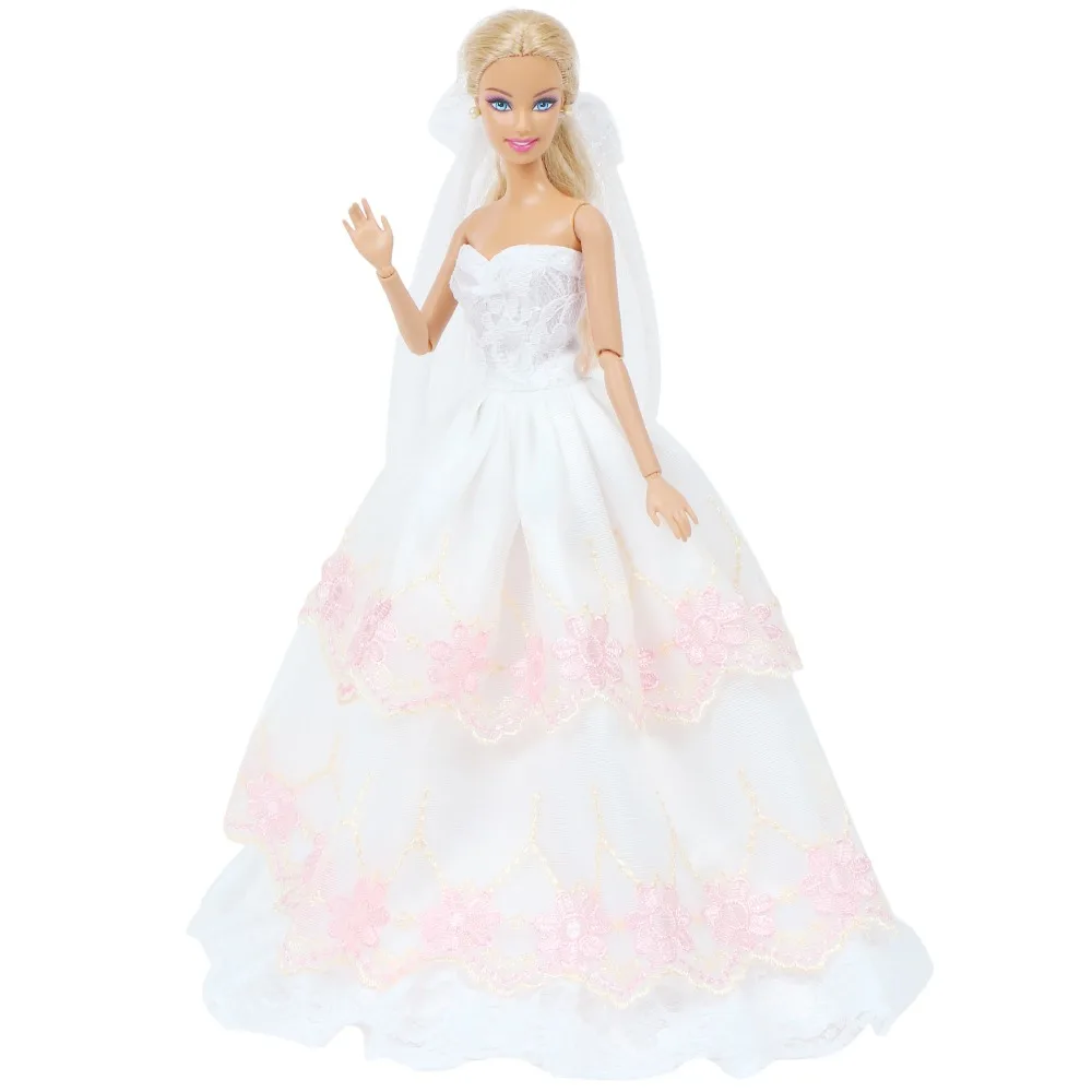 Модное Кукольное платье ручной работы, вечерние платья для танцев, одежда для невесты, белое платье+ кружевная вуаль, Одежда для куклы Барби, аксессуары, детские игрушки