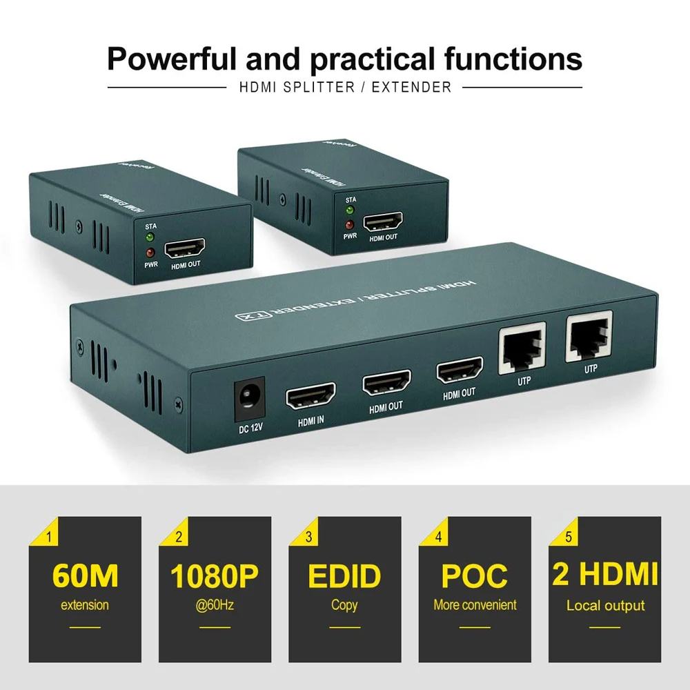 Extensor de Hdmi Receptor e Transmissor Divisor Melhor Cat 6 2022 p Rj45 1x2 60m 1x4 - Image 3