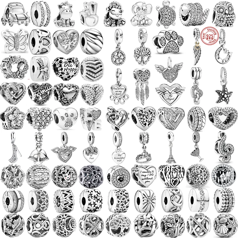 925 Sterling Silver Feathers Wings Heart Paw Prints Sparkling Charm Beads Fit Original Pandora Bracelet Women Silver 925 Jewelry
