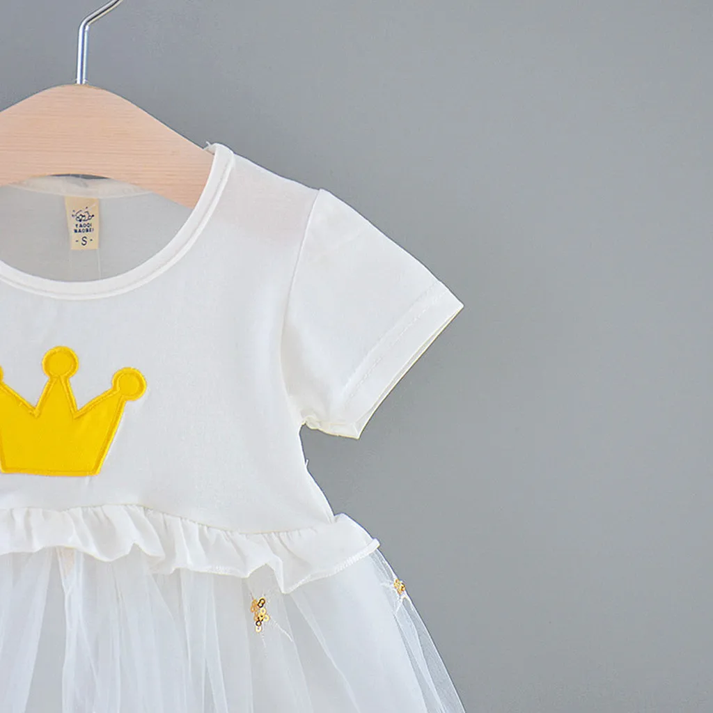 Платье для маленьких девочек с короткими рукавами и рюшами; Vestidos Infantil; Одежда для маленьких девочек; летние фатиновые платья принцессы для девочек; Robe Fille