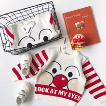 Tonytaobaby/осенне-зимняя одежда; стиль; Детский свитер; вязаная детская одежда с мультяшным рисунком; полосатые цветные рукава