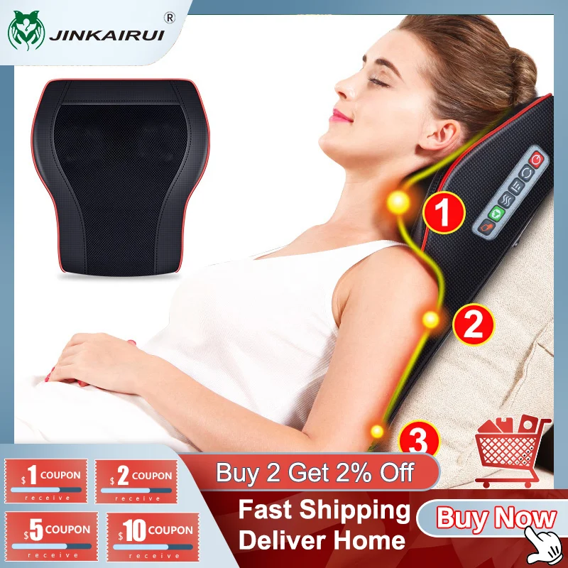 Jinkairui Electric Heat Neck Shoulder Back Waist Leg Foot Body Cervical Massager with 16 Roller Massage Cushion Car Home|Massage Pillow| – AliExpress