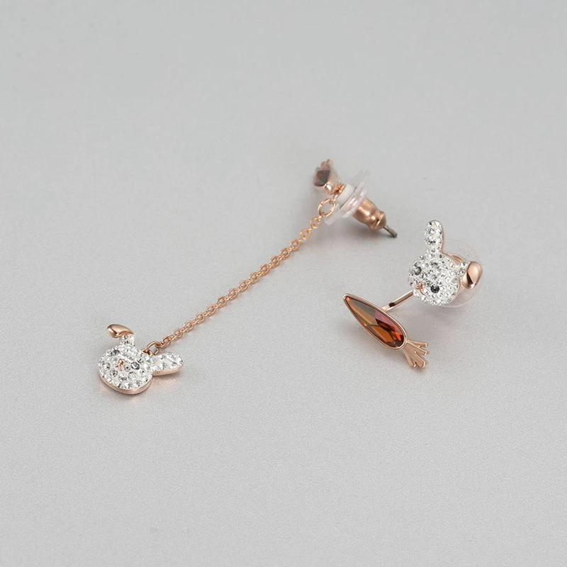 

Austrian Crystal rabbit carrot Earrings Ear Line Drop Earring For Girl Women Birthday Valentine Favor Gift asymmetric style