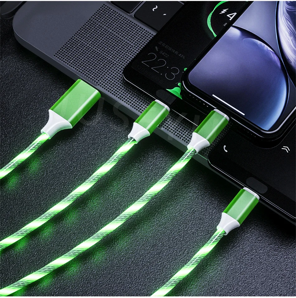 3 в 1 светодиодный светящийся плавный свет usb-кабель для передачи данных и Тип Кабеля C/Micro USB/8 Pin светящиеся Зарядное устройство провод мобильного телефона яркие зарядка PD шнур