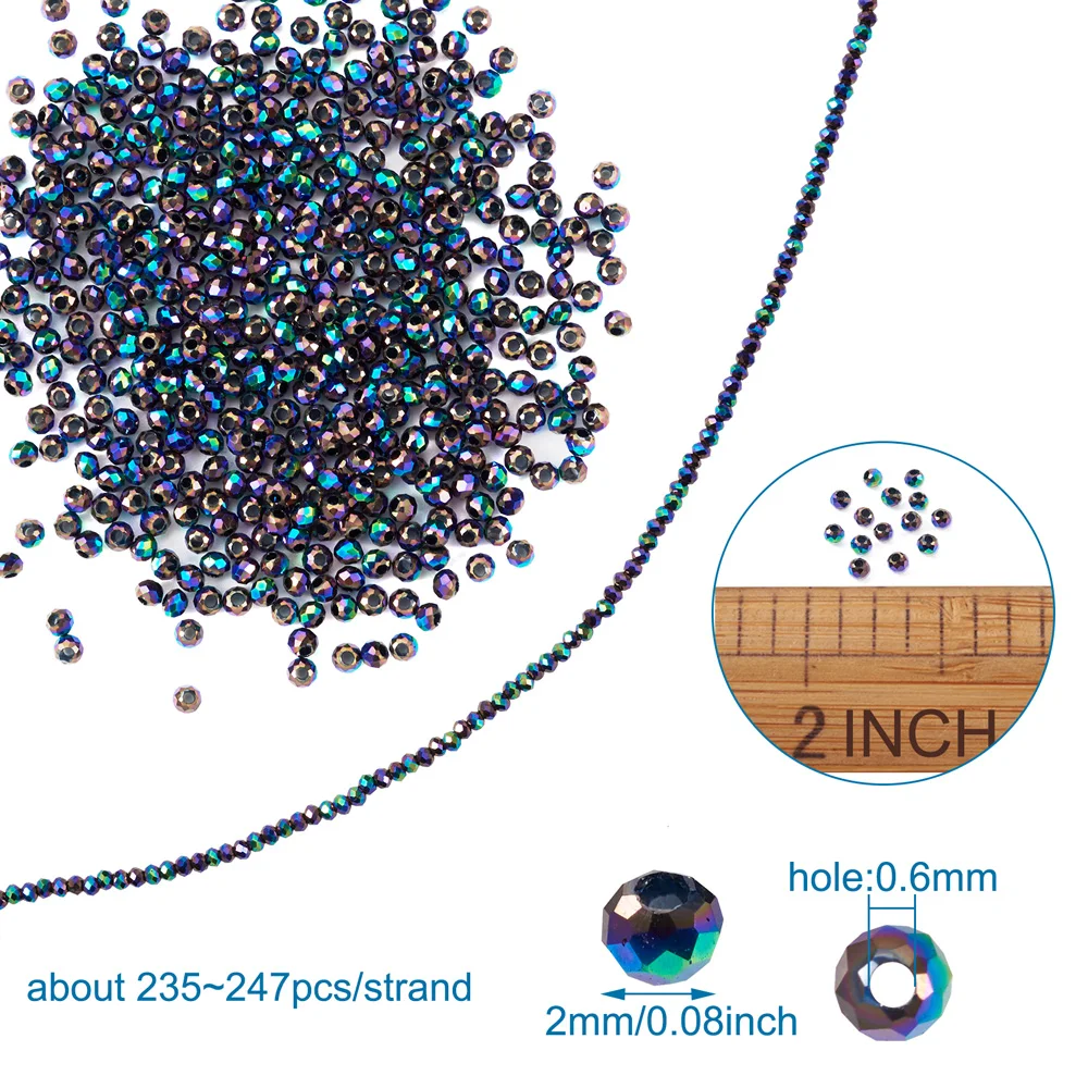 Glass Beads 10 Strands 2x1.5-2mm Faceted Crystal Glass Beads Rondelle Briolette Glass Spacer Beads for Necklace Bracelet Jewelry Making